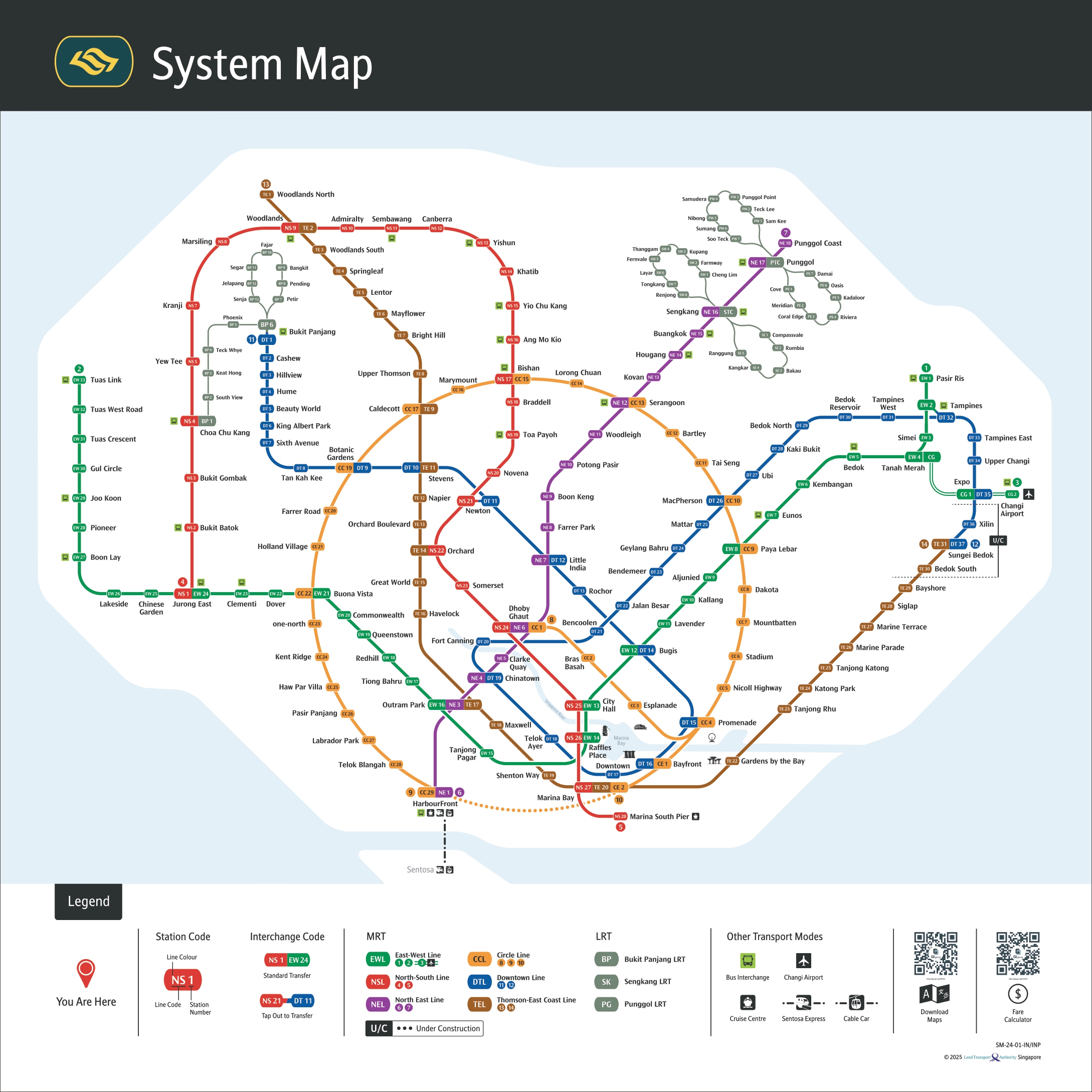 Singapore MRT System Map showing all lines and stations